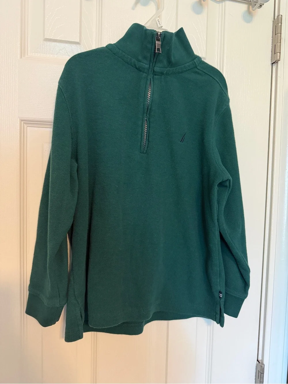 Nautica Boys Size 8 Green Waffle Knit Quarter Zip Pullover Sweater